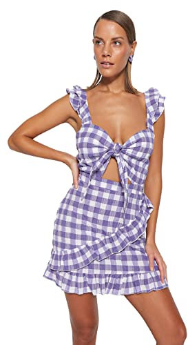 Trendyol Mujer Vestido Tejido de Corte Regular Acampanado, Lila, 36