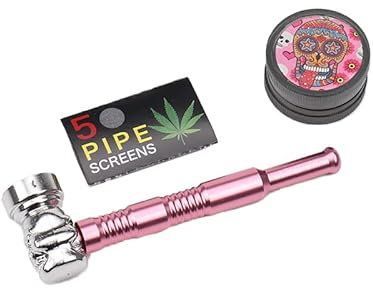 Pur-Pfeifen Set | Grinder / Crusher | 5 Edelstahlsiebe | Abschraubbarer Kopf | Leichte Reinigung | Smoking Pipe Pfeife Glas Rauchen | Gebrauch von Tabakwaren