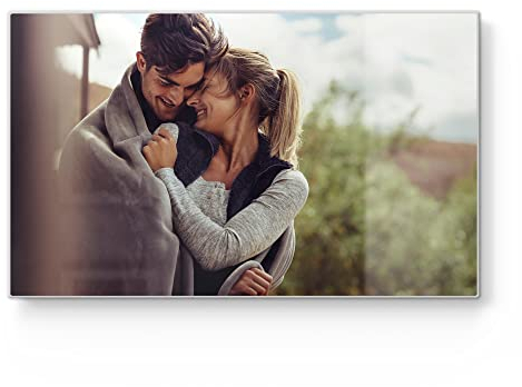 DEQORI personalisiertes Frühstücksbrett mit Foto aus Glas | klein 23x14 cm | eigenes Bild | Design Schneidebrett für Küche | antibakterielles Frühstücksbrettchen | Glasplatte & Servierplatte
