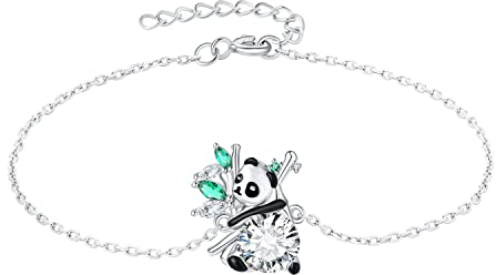 Jewelrypalace Süße Panda Bambus Marquise Simulierter Smaragd Armband Damen Silber 925, Armreif Grün Stein Schwarz Emaille Schmuck Set Frauen, Armbänder Mädchen Verstellbar Armreifen Geschenk Zirkonia