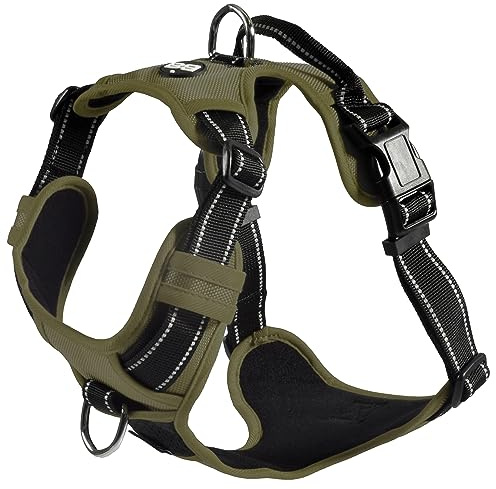 Bobby Rando Walk – Hundegeschirr, Hundegeschirr für Hunde, mittelgroß, klein, groß, Nylon, sicher, bequem, reflektierend, verstellbar, Khaki, XL/53–82 x 2,5 cm