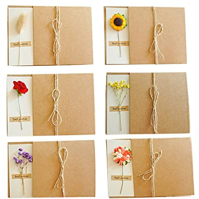 Diyxisk 6 Stück Grusskarten,Blanko Karten mit Umschlag,Thank You Cards,Kraftpapier UmschläGe,Geeignet für Geburtstag Valentinstag Erntedankfest Hochzeit Abschlussfeier (Trockenblumendekoration)