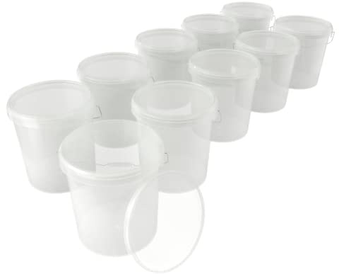 10x Eimer mit Deckel 16 Liter Transparent - lebensmittelecht luftdicht und stabil, Leer Eimer mit Griff und Verschluss Deckel für Lebensmittel Chemie Wand Farbe Waschpulver Klebstoffe geeignet