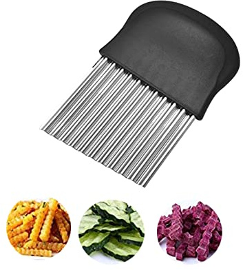 LMOGWL 1-teiliger Kartoffelschneider mit Wellenschliff, 13,5 x 9 cm, Edelstahl, Wellenschliff, Edelstahl-Pommes-Frites-Schneider für Karotten, Obst, Süßkartoffeln, Gemüse, Butter, Gurken (Schwarz)