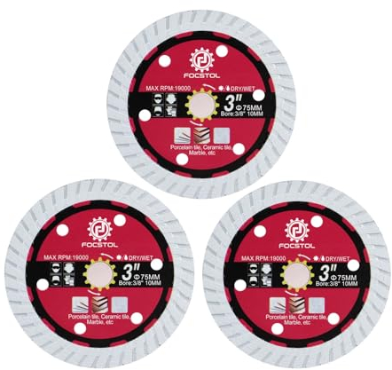 FOCSTOL Diamant Trennscheibe 75mm x 10mm - 3 Stück Fliesentrennscheibe für Keramikfliesen Marmor