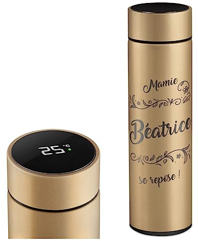 Maverton Mug Isotherme personnalisé pour femmes - Tasse en inox avec Afficheur de température LED - Thermos avec gravure pour maman - amie - pour anniversaire - original - Mamie