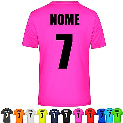T-shirt con Stampa Personalizzata Nome e Numero Maglietta per Calcio Calcetto Uomo Fluo a maniche corte (XL, ROSA FLUO)