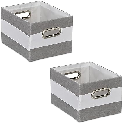 Relaxdays Aufbewahrungsbox, 2er Set, Griffe, H x B x T: 16 x 20 x 25 cm, rechteckig, Ordnungsbox ohne Deckel, grau/weiß