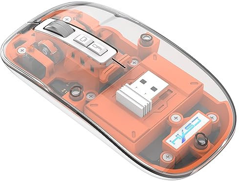 Szaerfa Wireless Bluetooth Transparent Gaming Mouse,with RGB Light,Silent Click,Clear Rechargeable Computer Mice Accessories for PC Gamer Notebook Laptop Win Mac,Gift for Girl Boy (Orange)