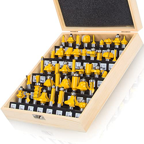 MAYLINE Router Bit Set 1/2 Inch Shank 43 PCS, Woodwork Milling Groving Cabinet Router Bits Sets Cutter, Wood Miter Cutting Tool for Doors Table Shelves DIY (1/2-TE)