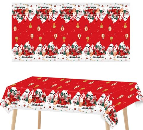 Mantel de Navidad grande de 137 x 274 cm, manteles de decoración de Navidad, mantel de plástico con cascanueces de helado, manteles de Navidad desechables rojos, cubierta de mesa para decoración de