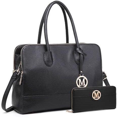 Miss Lulu Women's Laptop Tote Bag with Purse Ladies Handbag Shoulder Top Handle Bag Faux Leather (Grey)