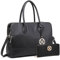 Miss Lulu Damen Aktentasche Handtasche 13 Zoll Laptoptasche Tote Bag Handtasche Schulter Kunstleder, Schwarz- mit Geldbörse