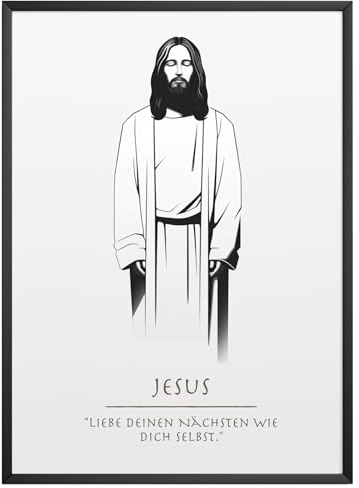 MJ-Graphics - Minimalistisches Poster Jesus - Frieden & Nächstenliebe Bild | Wandbild Din A2 in Galerie Qualität extra dickes Posterpapier - FineArt Kunstdruck ohne Bilderrahmen