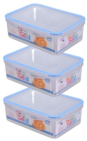 HOMESHOPA Plastic Airtight Food Storage Container, Leakproof Rectangle Container with Clip-Lock Lid, BPA Free Reusable Meal Prep Lunch Box Microwave Freezer & Dishwasher Safe (3 Pack, 2.5 Litre)
