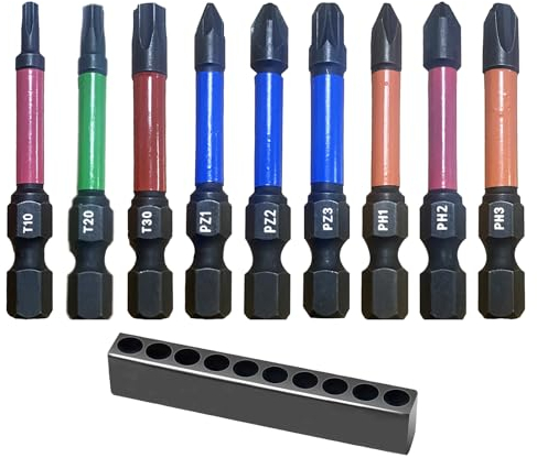 Jeu d'embouts de tournevis de 50 mm de long, jeu d'embouts de 10 pièces avec tête magnétique puissante, tige hexagonale de 1/4, embouts de clé à chocs noirs en phosphure