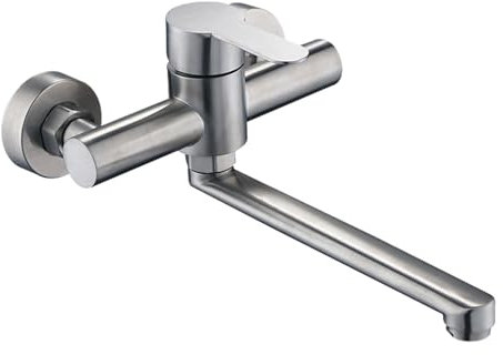 Robinet d'évier mural rotatif long bec mitigeur de cuisine robinet d'eau en acier inoxydable robinet de lavabo à poignée unique robinet long becs mitigeur de cuisine