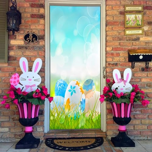 Osterbanner Osterhase Osterei Türabdeckung Ostern Hintergrund Hängende Banner Osterdeko - Frohe Ostern Haustür Veranda Hängeschild Niedlichen Frühling Willkommen Banner Schild 203x91cm (B, OneSize)