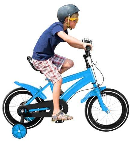 SICHENSH 14 Zoll Kinderfahrrad Höhenverstellbares Fahrrad mit Stützrädern und Bremsen Vorne und Hinten, Neutral Kinderfahrrad Abnehmbare Stützräder Kinderfahrrad für 3-6 Jahren Gedacht (Blau)