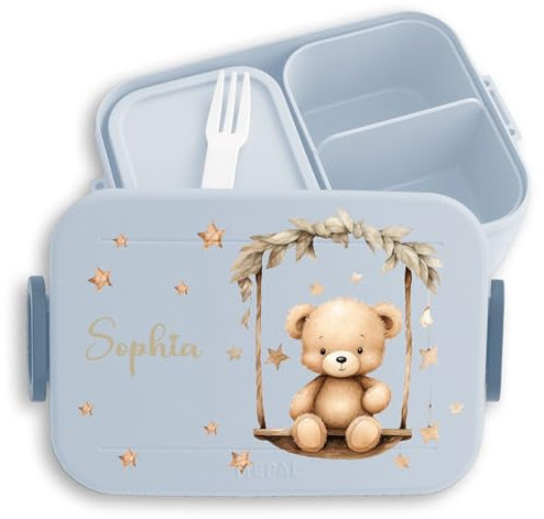 Bento Box Midi für Mepal Bentobox - Kinder Brotdose mit Bär Kinder Lunchbox Bären Motiv Bären Snackbox Schule I - 900 ml - Hellblau - kindergarten geschenke einschulung bear snackdose vesperdose