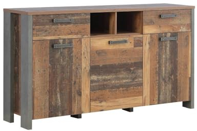 RASANTI Sideboard 3-türig, 2 Schubladen Clif Old Wood Vintage/Betonoptik Dunkelgrau