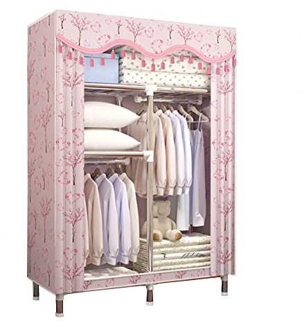 LAMEDOAT Tragbarer Kleiderschrank aus Segeltuch, Stoff-Kleiderschrank, Aufbewahrungsorganisator mit Kleiderstange, Faltbarer Schrank für Schlafzimmer, Pink-90 x 46 x 170 cm