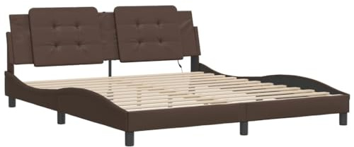 vidaXL Bettgestell, Bett mit LED ohne Matratze Zadar, Bettrahmen mit Lattenrost Wellenform, Doppelbett für Schlafzimmer, Braun 160x200cm