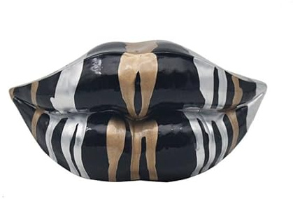 Lesser & Pavey Lips Gold Blk & Silv Home Decor Figurine Small | Decor Ornament, Contemporary Style, Compact Display, Tabletop Accent, Eye Catching Décor, Gift Choice