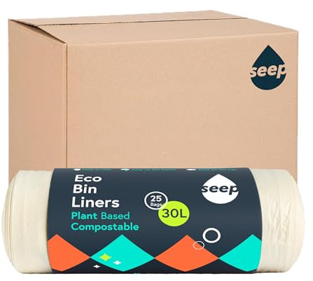 SEEP Kompostierbare 30-Liter-Müllbeutel, 10 x 75 Beutel, 30 l, umweltfreundliche Müllbeutel, große Müllbeutel, biologisch abbaubar, transparent, 30 l, 10 Rollen