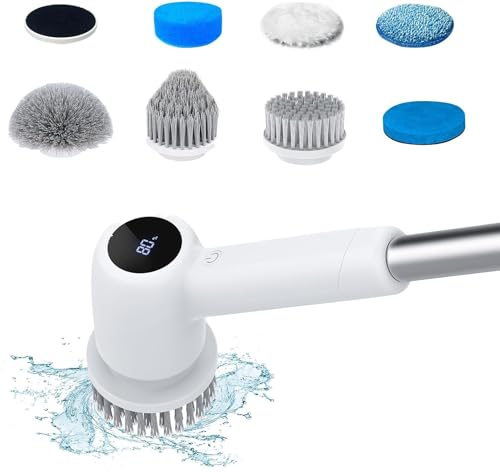 Fregadora Giratoria Eléctrica, Cepillo De Limpieza Inalámbrico De Mano Con 7 Cabezales De Cepillo Reemplazables, 2 Velocidades Ajustables, Limpiador De Ducha Impermeable For Baño, Cocina, Piso, Bañera