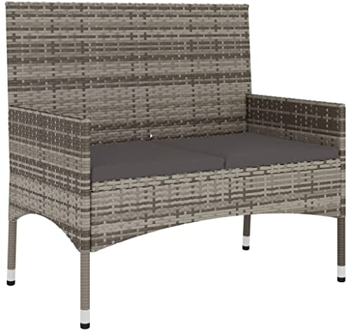 Makastle 2-Sitzer Gartenbank Wetterfest Polyrattan Garten Terrasse Balkon Bank Sitzbank Garten Sofa Gartenmöbel mit Kissen, 90 x 51 x 85 cm Grau