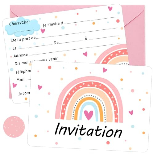 12 Pièces Arc En Ciel Invitation Carte Set, Fille Anniversaire Invitation Carte Avec 12 Rose Enveloppe et 48 Enveloppe Autocollant, Enfant Invites Pour Anniversaire Fête, Halloween, Noël, Baptême