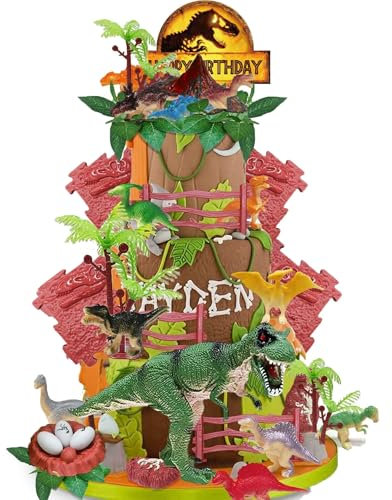 QXNDXQ 38PCS Decorazione Torta Dinosauro, Dinosauro Cake Topper Set, Decorazioni per Torte a Forma di Dinosauro,Decorazione per Torte Dinosauri, Decorazioni Per Torta Dinosauro Compleanno per Ragazzo