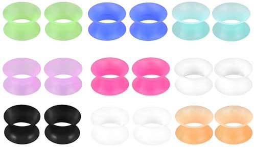LOCCY 9 Paar Silikon Flesh Tunnel Set, 3-20mm Bunte Silikon Tunnel Plug Double Flared Flexible Ohr Plug Expander Ohr Piercing Schmuck für Herren Damen (4mm)