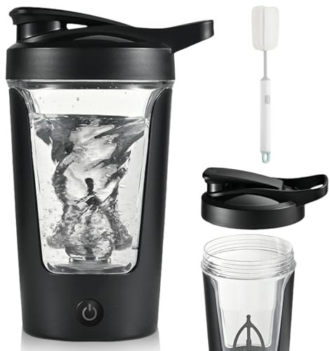 GOMETY Electric Protein Shaker, USB C Rechargeable, 450ml, Plastic, Black, Ideal for On the Go, Office, Gym, Travel