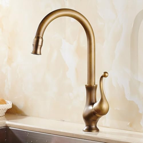 ZYCDP Mischbatterie Küche Vintage, Küchenarmatur Einhebelmischer Wasserhahn Küche Messing 360° Drehung Spültischarmatur Antiquität