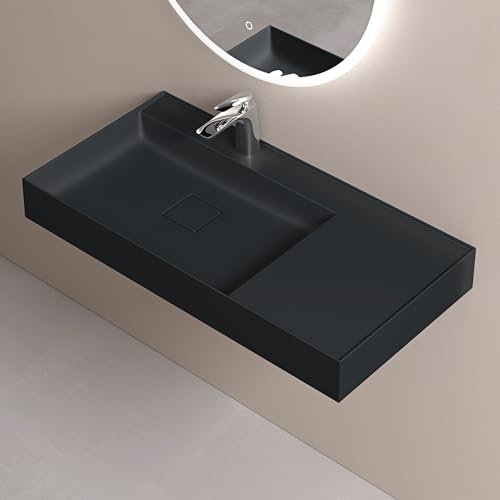 doporro Lavabo sobre Encimera Lavabo Suspendido de Mármol Fundido 100x46x12cm en Antracita Mate con Desagüe Colossum630