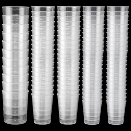 Lot de 100 gobelets doseurs en plastique, 30 ml, 50 ml, 100 ml, petits gobelets doseurs en plastique, réutilisables, petits gobelets mélangeurs pour laboratoire, résine époxy, accessoires de cuisine