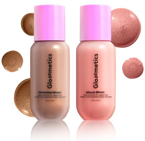 Glossmetics Sun-Kissed Glow Duo. Brightening and Moisturizing Bronzing Drops and Liquid Blush for Cheeks Makeup and Skincare for a Radiant Sun-Kissed Look! Liquid Bronzer and Dewy Blush, Pack of 2