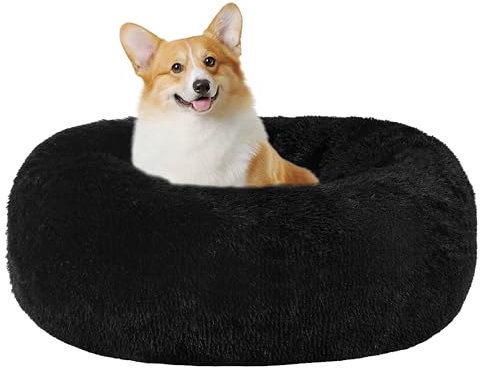 HMTOPE Orthopädisches Hundebett rund Hundekissen Hundesofa Katzenbett Donut Kuscheliges Hundekorb Waschbar, 70 cm Ø, Schwarz