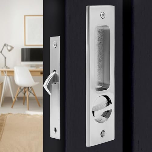 QWORK® Sliding Pocket Door Lock, Invisible Mortise Lock Handle with Recessed Design, Zinc Alloy, Silver, 160mm