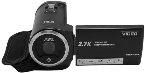 2.7K Video Camera Camcorder 50MP Digital Recorder with 16X Zoom & 2.8 Inch Rotatable Screen - Travel Friendly with USB & Tripod Mount (16GB)