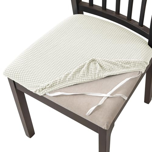HOMECOVER Esszimmerstuhl Sitzbezüge 2er Set,Stretch Jacquard Stuhlbezug Sitzfläche Abnehmbar Waschbarer Für Esszimmer Küche Bürostühle Hotel-Weiß-2er Set