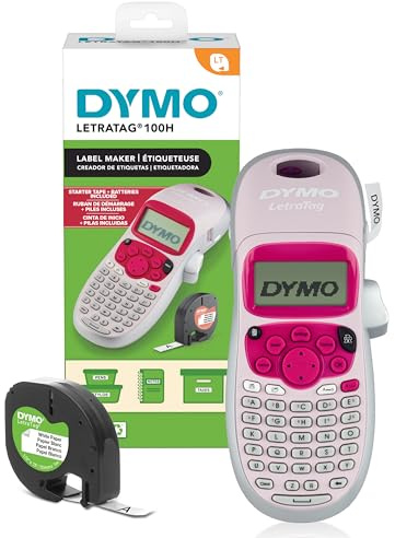 DYMO® LetraTag LT-100H - Etiquetadora de Mano | Impresora de Etiquetas de Teclado ABC con Pantalla LCD de 13 Caracteres fácil de Usar, Ideal para la organización del hogar y la Oficina, Rosa (Nuevo)