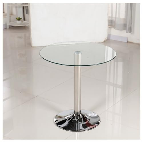 JHAISMAO Rund Glas Esstisch Mit 28,1''H Dekorativ Schmal Rund Gehärtetem Glas Cocktail-Tisch Klar/Silber Sockeltisch Chrom/Glas Esstische(Size:60x60x72cm,Color:transparent)
