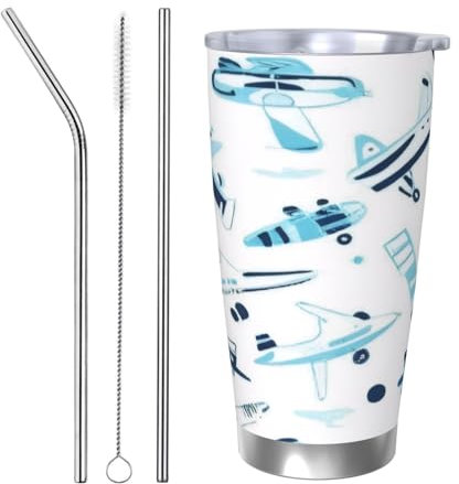 Airplane 20oz Stainless Steel Vacuum Insulated Tumbler | Double Wall Travel Mug with Spill-Proof Lid | Perfect for Hot & Cold Drinks | Office, Camping, Household & More