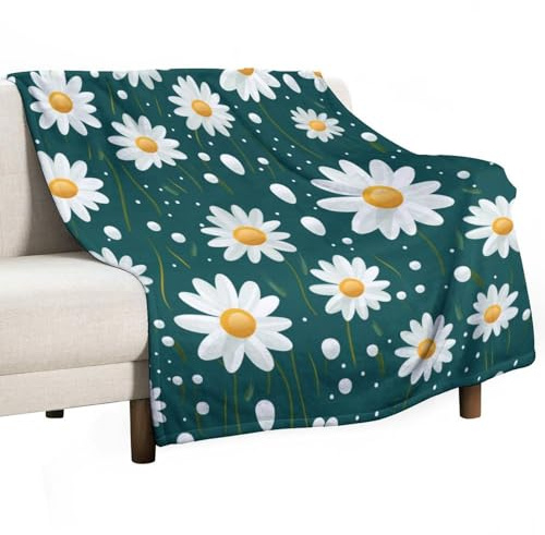 ECWECC Kuscheldecke Flauschig Decke Gänseblümchen Blume Fleecedecke Wohndecken Couchdecke Pflanzenmotiv Überwurf Mikrofaser Tagesdecke Sofadecke Blanket Für Bett Sofa Schlafzimmer 150x200cm