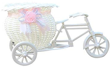 Große Rattan-Dreirad-Fahrrad-Blumenkorb-Vase zur Aufbewahrung von -Dekorationen 12 Monate Girlande (White, One Size)