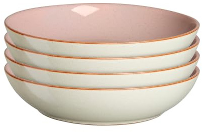 Denby - Heritage Piazza Pasta Bowls Set of 4 - Soft & Contemporary Blush Tone - Locally Sourced Clay - Dishwasher & Microwave Safe - 22cm Diameter - Chip Resistant & Durable