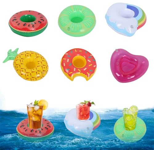 LUMOOM 6 Stück Aufblasbare Getränkehalter, Schwimmender Getränkehalter, Aufblasbarer Pool Flamingo Tiere, für Schwimmbad Party Beachparty Erwachsene und Kinder (B)